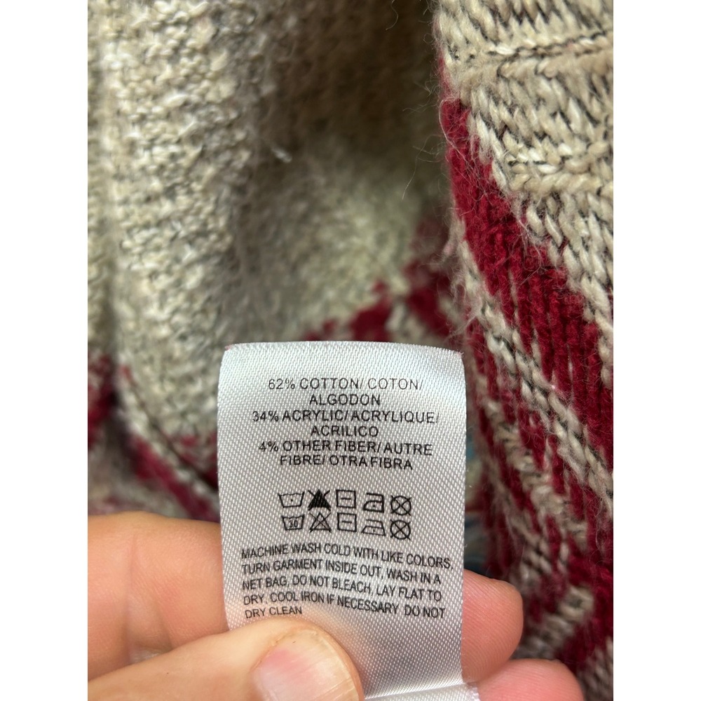 Lucky Brand Cardigan Womens 3X Beige Red Blue Southwestern Hooded Open Front - Picture 6 of 8